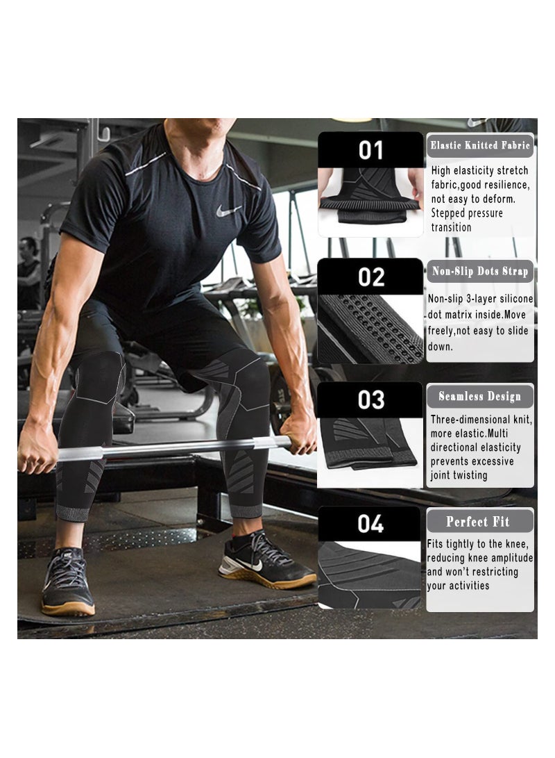 Long Leg Compression Sleeve for Men - Knee Brace for Pain Relief, Running, Arthritis, ACL Support - L