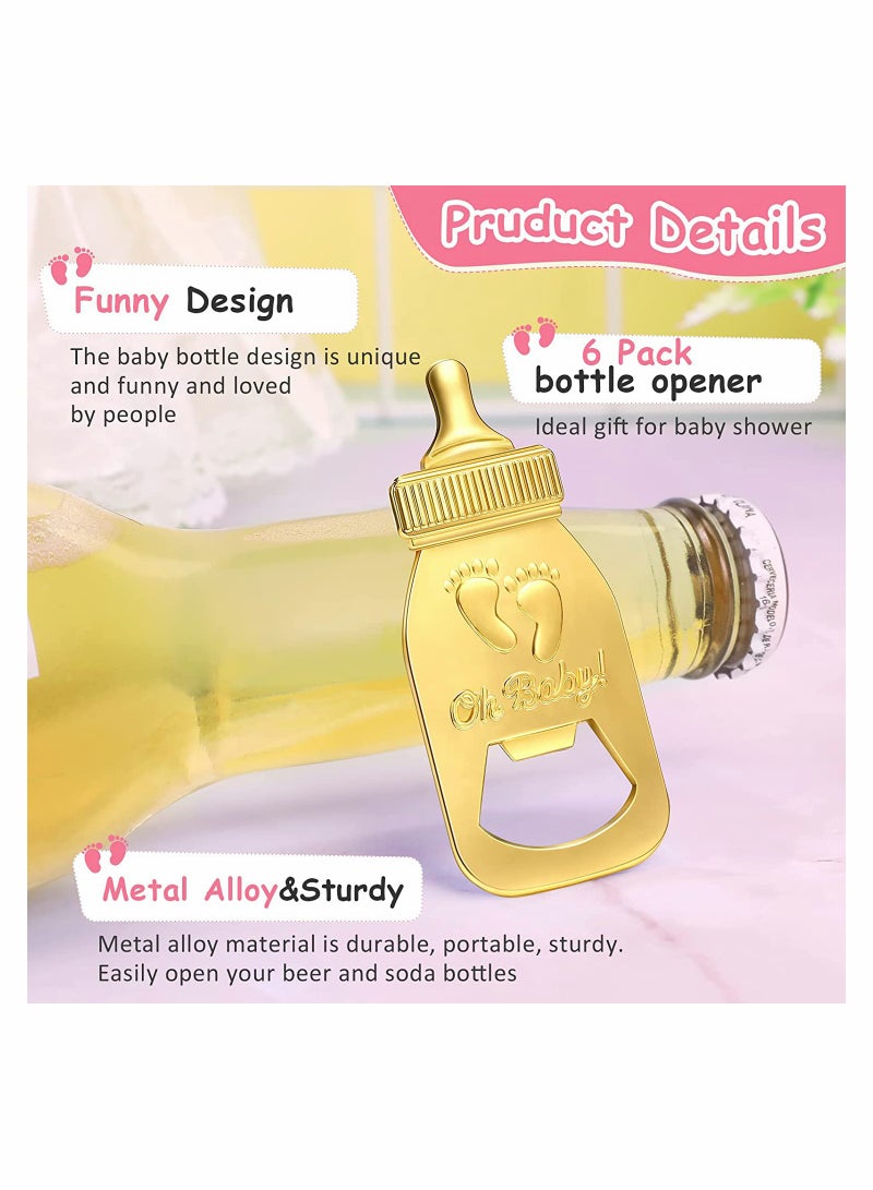 6 Pieces Bottle Opener Baby Shower Favor For Guest, Cute Baby Shower Souvenirs with Baby Footprints Neutral Baby Shower Decoration Gender Reveal Party Supplies for Boy Girl (Pink)