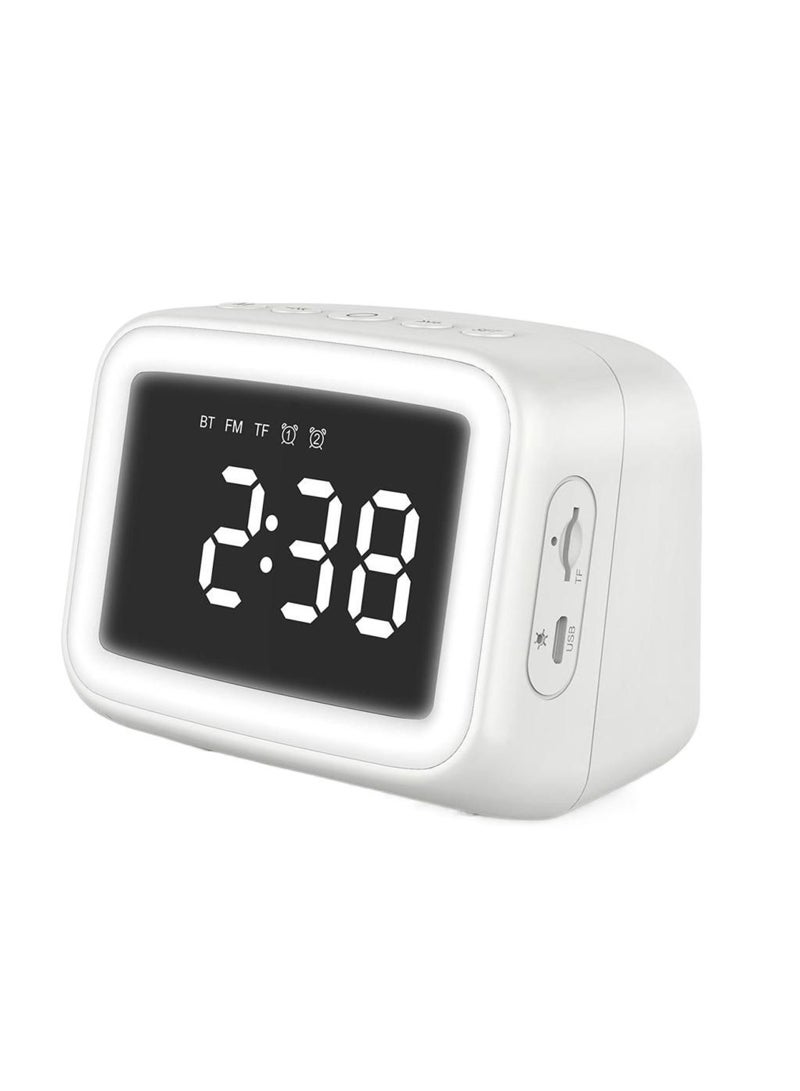 Kids Alarm Clock with Bluetooth Speaker for Bedroom, Ok to Wake Alarm Clock for Kids with Dimmable Night Light,Digital Clock with Dual Alarms,Snooze,Timer for Teens, White