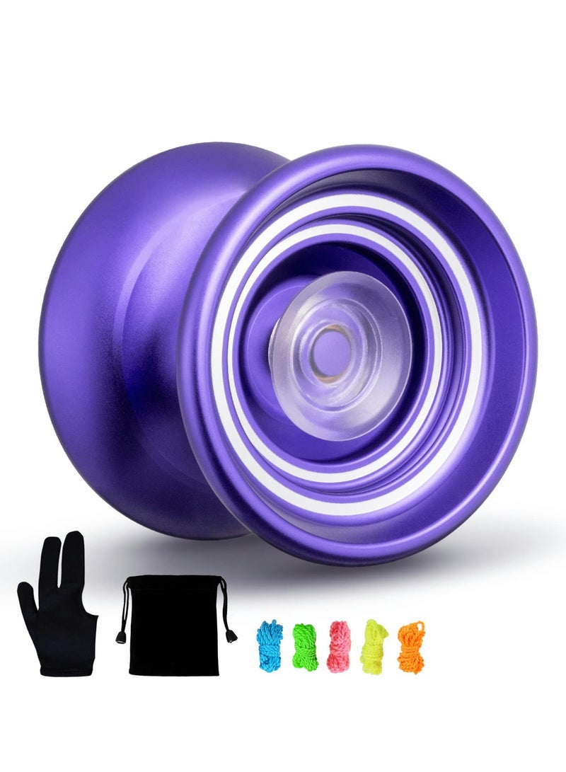 Responsive Yoyo K7, Excellent Purple Metal Yoyo for Beginners, High Quality, A Very Popular Toy for Kids, Friends, Families, Etc with Yoyo Bag + Yoyo Glove + 5 Yoyo Strings