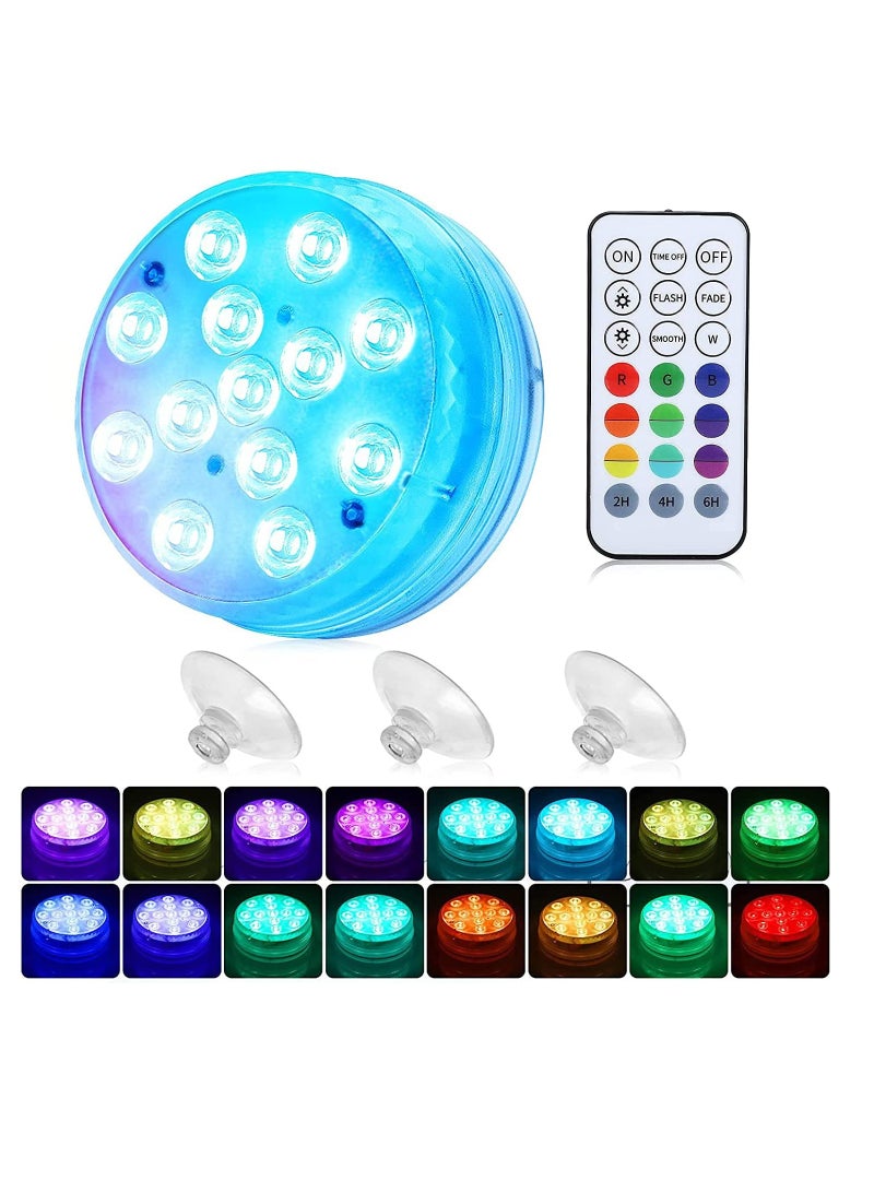 Pool Lights, littobia Submersible LED Lights with Magnet and Suction Cups, RF Remote Pool Lights, IP68 Waterproof, Underwater Timing with 13 LED Pool Light 1 Pack 2.8 INCH
