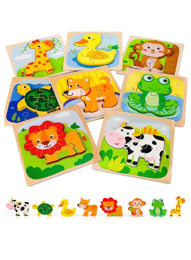 8 Pack Wooden Puzzles for Toddlers - Animal Shape Montessori Toy - Jigsaw Puzzles - Early Learning Preschool Educational Gifts for 1 2 3 Years Old Toddlers
