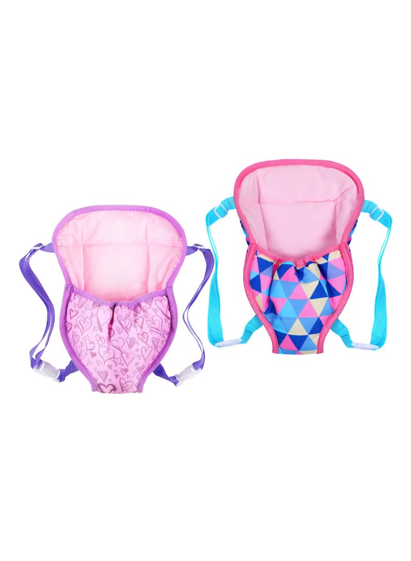 SYOSI 2 Pieces Baby Doll Carrier Backpacks Doll Portable Bags Doll Carrier Front Storage Bags with Straps Doll Accessories Fit for Dolls from 14 to 18 Inches (Geometry and Heart Style)