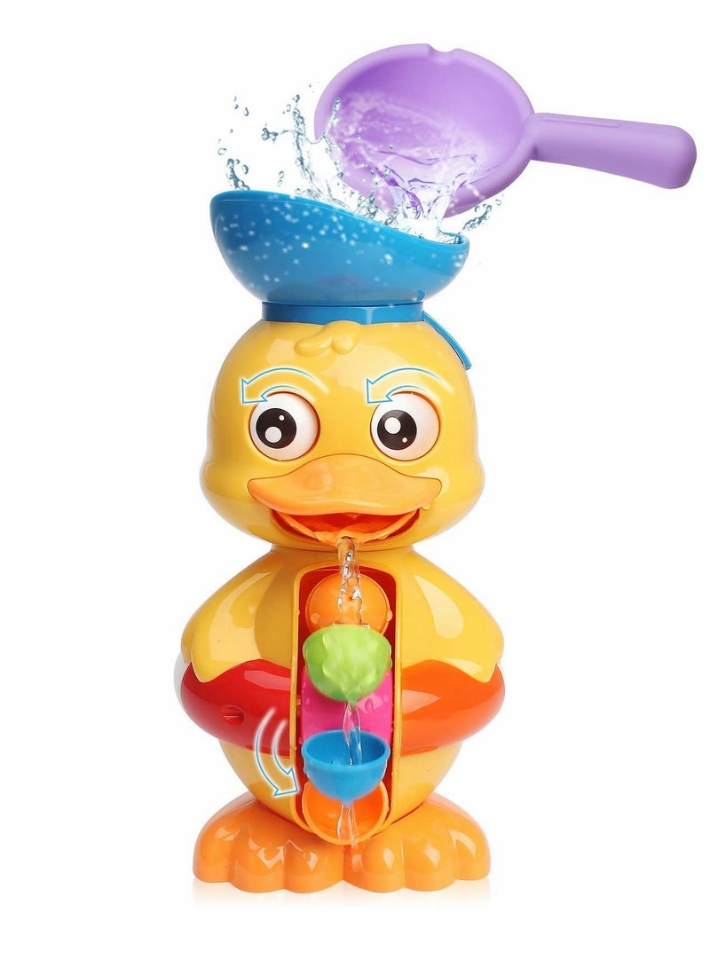 Bath Toys for Kids, Duck Bathtub Toys with Rotatable Waterwheel&Eyes, Bathroom Strong Suckers Water Scoop Fun Bath Toys for Toddlers Boys Girls 1-4 Years