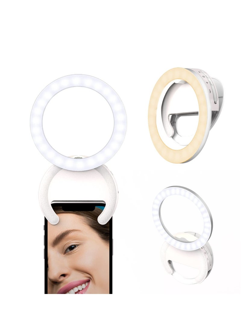 Selfie Ring Light, Clip-on Selfie Ring Light for Phone, Rechargeable Portable Travel Clip On Light, for Laptop iPhone iMac Monitor, for  Make Up, Video Recording, Phone Photography, Conference