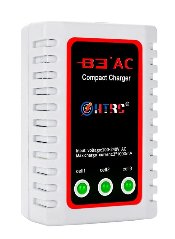 LiPo Battery Charger, RC Car Charger, 2S & 3S Balance Charger, B3AC Compact RC Charger, RC Hobby Battery Balance Charger, for 7.4-11.1V LiPo Batteries(White)