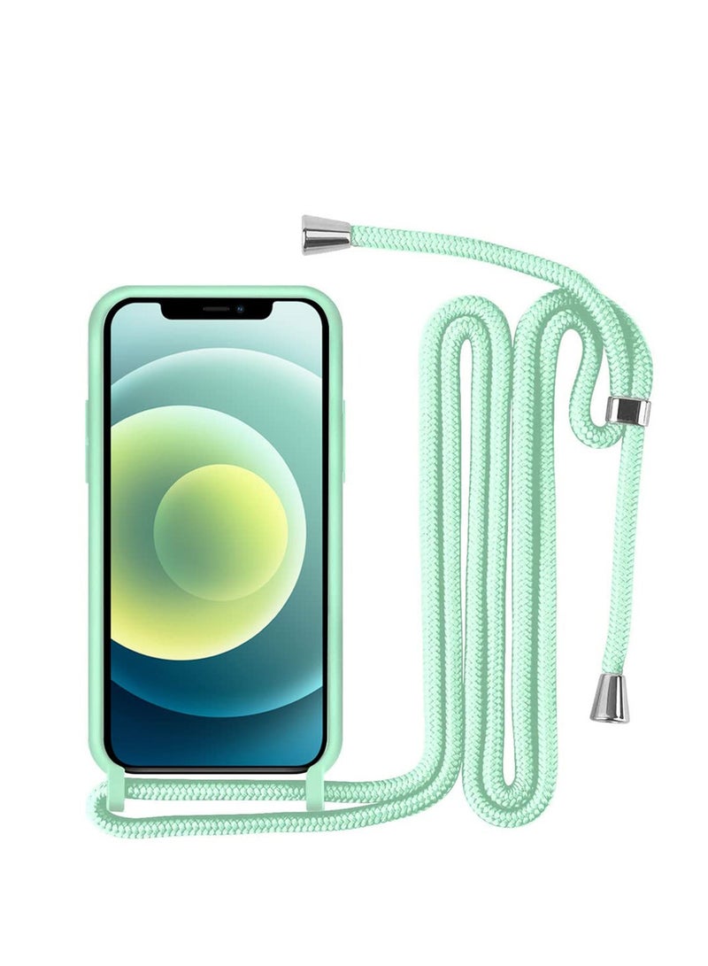 Necklace Case for iPhone 12 Pro Max Cover with Neck Strap Phone Chain Case Crossbody Necklace with Cord Transparent Silicone Case with Adjustable Lanyard Case Strap - Mint Green
