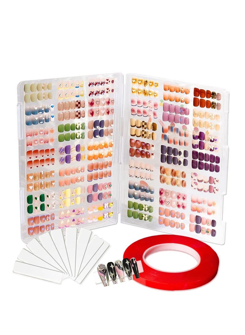 Clear Storage Box Set - Empty Press on Nails Packaging Box Set,Includes 50 Acrylic Display Stands and 10m Double-Sided Tape,Can Be Used to Store and Store Personal Items