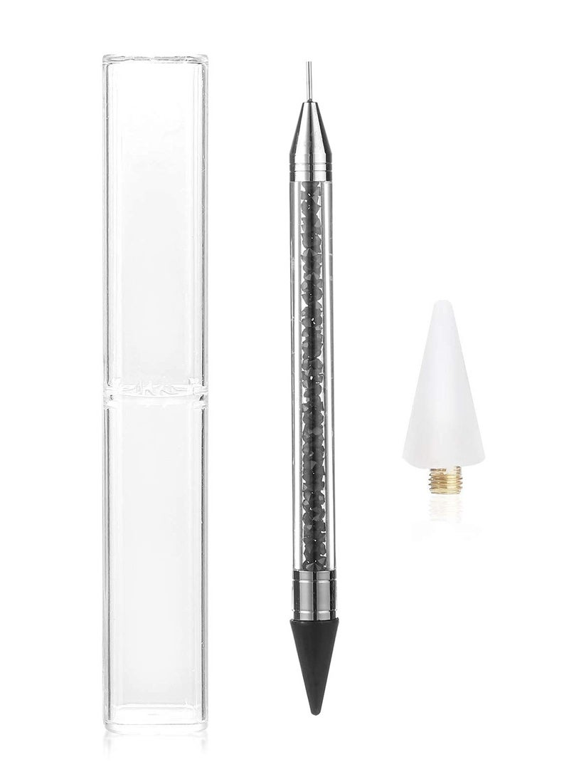 Rhinestone Picker Dotting Pen, Dual-Ended Wax Pencil Nail Art Gems Crystals Studs Pick Up Tool with 1 Extra Wax Tip