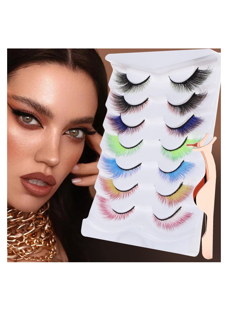 7 Pairs Colored Cat Eye False Eyelashes, Wings Cat Eye Lashes Natural Look Fox Eyelashes Adhesives Makeup Eye  Lashes Extension Fairy Eyelash