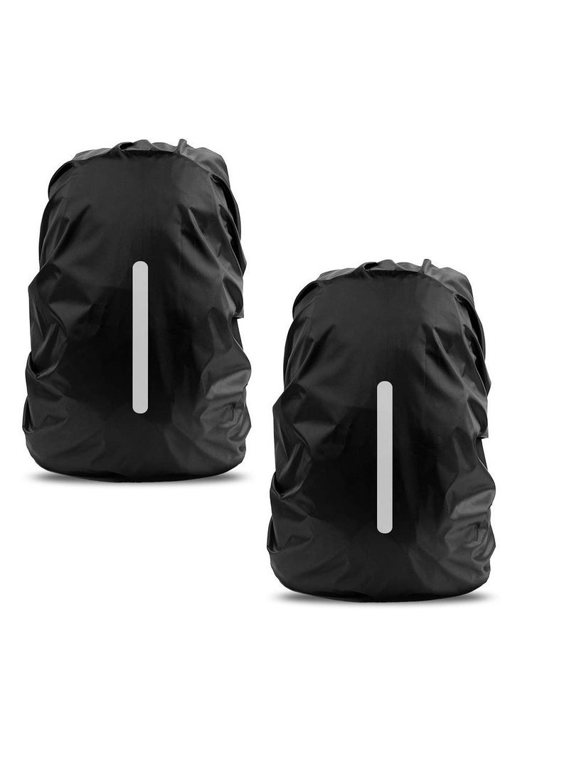 2 Pcs Waterproof Rain Cover for Backpack, Reflective Rainproof Protector,High Visibility Rucksack Dustproof for Hiking Camping Bycling Traveling Outdoor Activities XL Black (56L-70L)