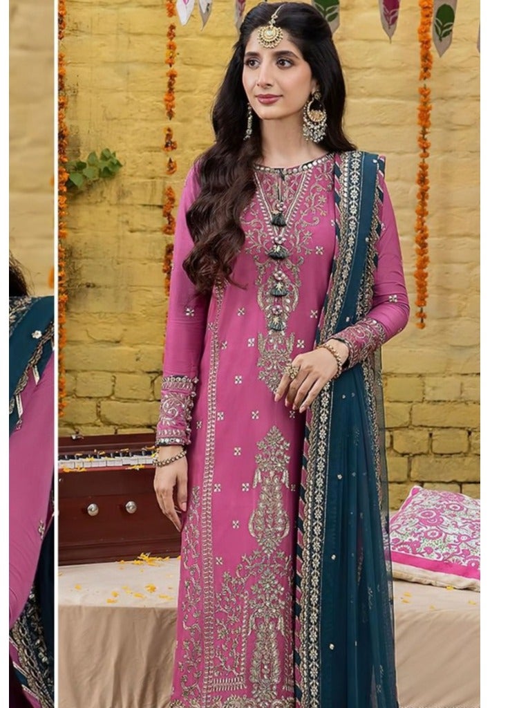 Wedding Women's Wear Georgette Pink Pakistani Style Semi stitched Dress