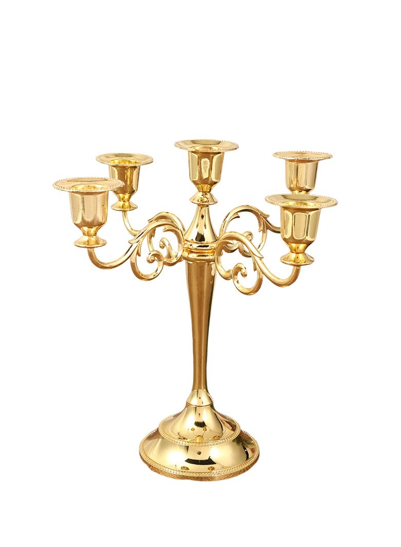 5 Arms Decorative Candle Holder For Wedding and Candlelight Dinner Gold