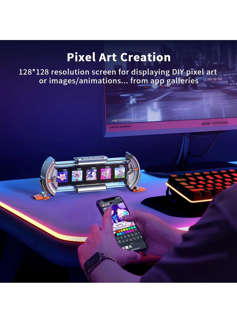 Times Gate Pixel Art Informative Display Digital Clock, Silver