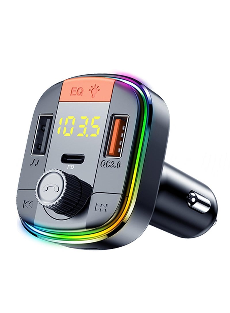 Bluetooth Adapter for Car, HiFi Bluetooth 5.3 FM Transmitter, Wireless Radio Music Adapter, Light Switch, HiFi Bass Sound, Fast Charging, LED Display Hands-Free Calling Support USB Drive