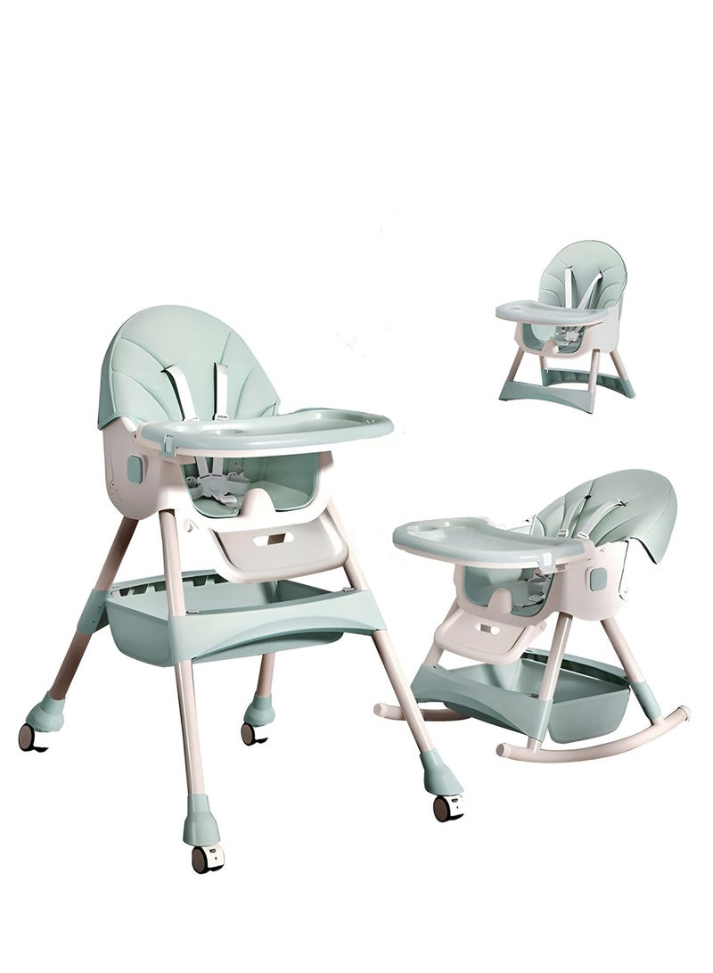 6 in 1 Baby High Chair Toddlers Foldable Feeding Chair Dining Chair with Double Detachable Tray and Adjustable Height and Backrest