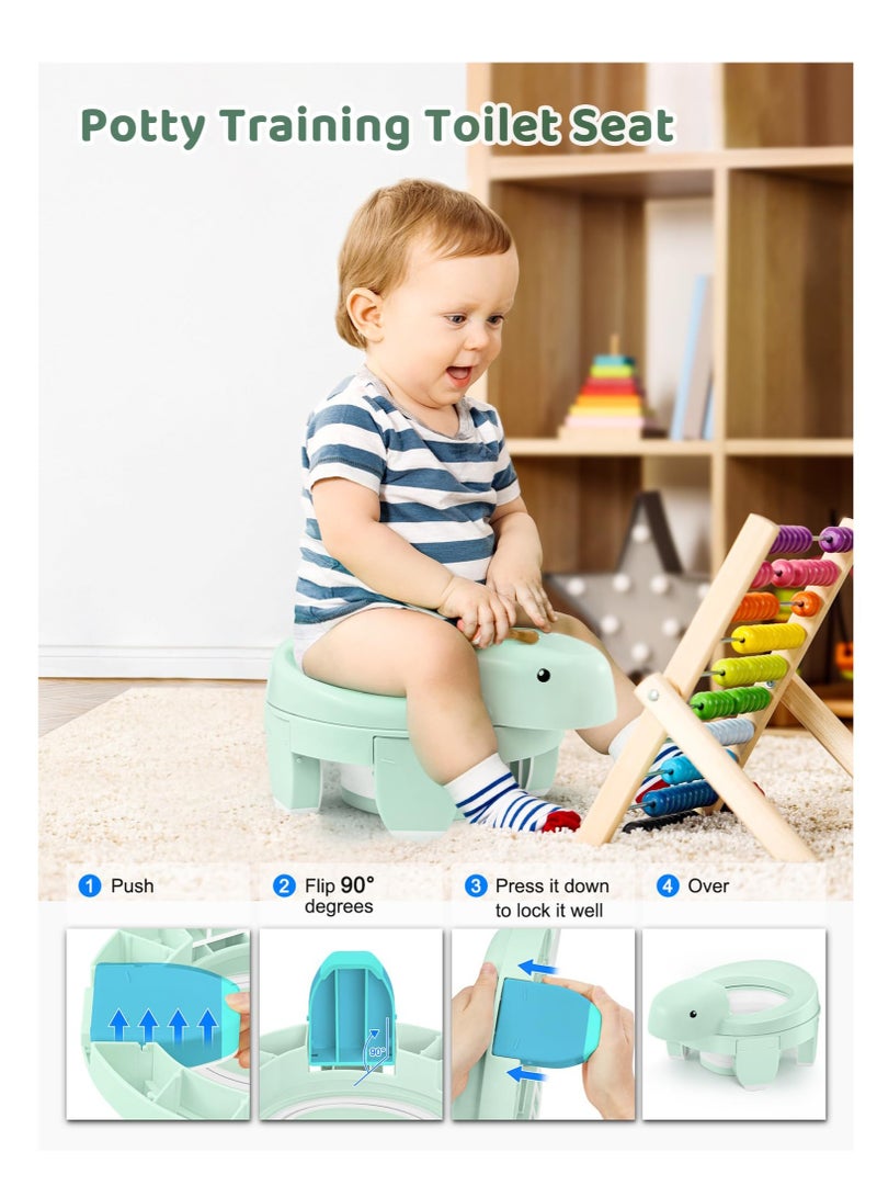4 in 1 Potty Training Toilet for Kids, Portable Baby Toilet, Potty Training Toilet Seat with Lid and  Splash Guard, Including 20 Pcs Storage Bag, for Home, Travel (Green)