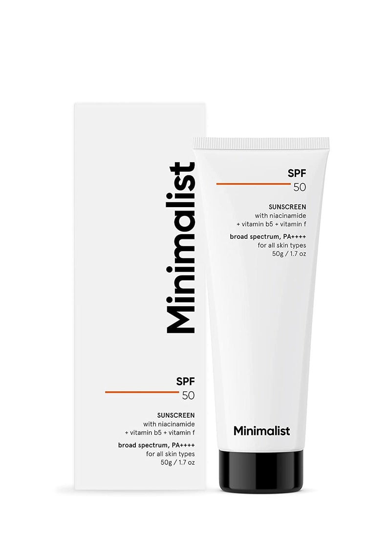 Minimalist Sunscreen Cream SPF 50 Lightweight No White Cast Broad Spectrum Acne Safe For Men & Women 50gm