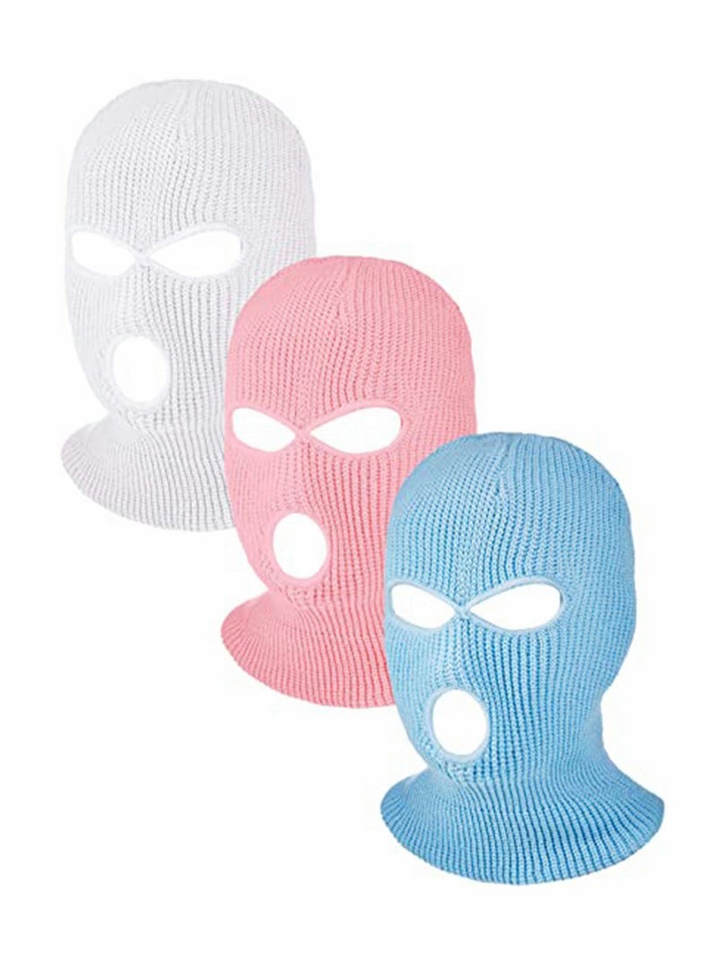 3 Hole Full Face Cover Winter Outdoor Sport Knitted Face Cover Ski Adult Balaclava Headwrap Full Face Mask Motorcycle Cycling Snowboard Gear for Outdoor Sports for Men Women3 Pieces