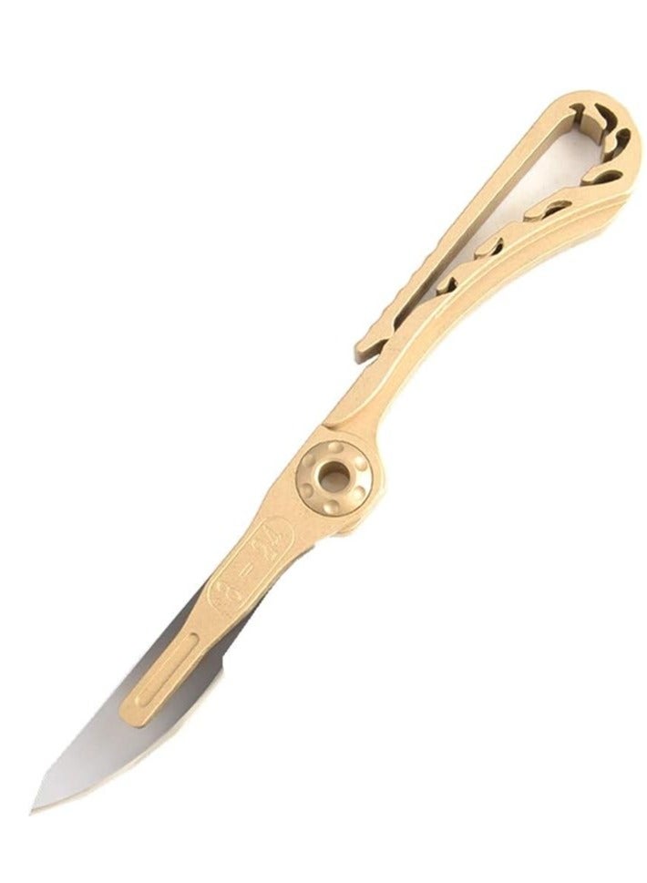 Mini Brass Pocket Knife EDC Utility Knife with 10 Extra Replaceable Blades, Portable Sharp Folding Knife with Back Clip