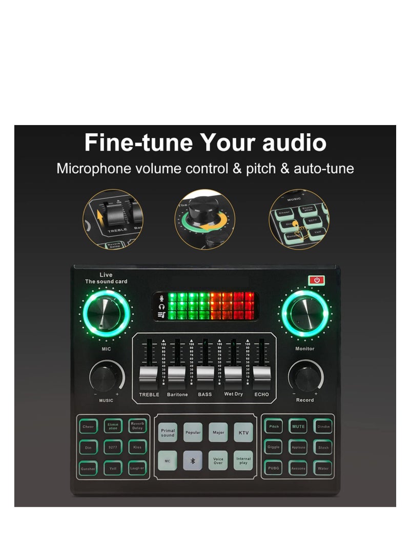 Live Sound Card Audio Mixer, Bluetooth Audio Mixer, Podcast Audio Interface with DJ Mixer Effects, Podcast Production Studio Equipment, Prefect for Streaming/Podcasting/Gaming