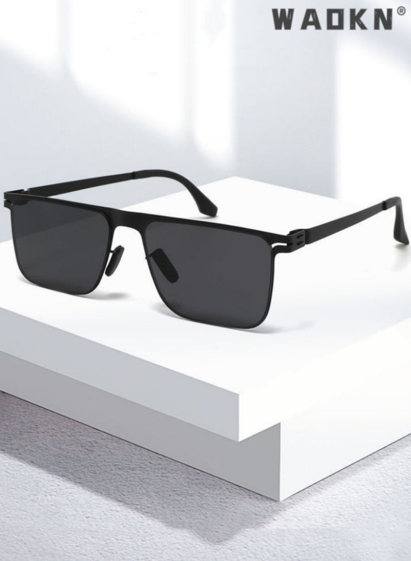 Men's Square Sunglasses, UV400 Protection Sun Glasses with Ultralight Metal Frame, Fashion Anti-Glare Sun Shades for Men Driving, Fishing, Traveling, Black