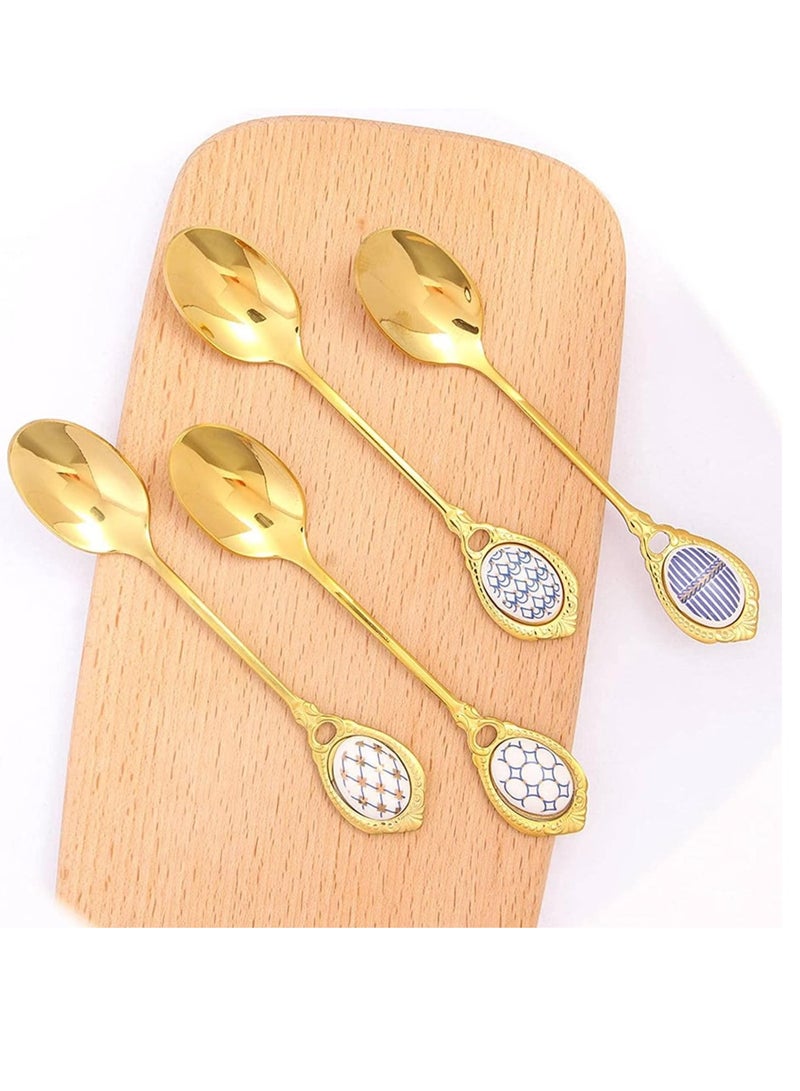 Small Spoons Dessert Spoons Tiny Spoon Light Luxury Stainless Steel Golden Coffee Spoon Mixing Spoons with Ceramic Handle Stainless Steel Scoop Spoons Spoon Set Teaspoon Spoon Soup Spoon
