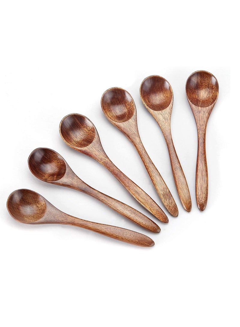 Small Wooden Spoons, 6pcs Wooden Teaspoon Sevensun Small Teaspoons Serving Wooden Utensils For Cooking Small Condiments Spoon, Mini Wooden Honey Spoon For Daily Use