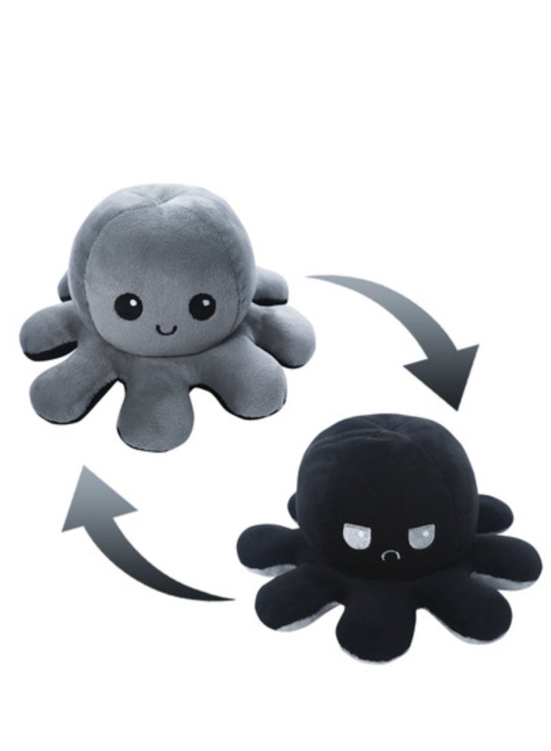 Cute Little Octopus Doll Two-Color Changeable Stuffed Plush Toy Grey To Black 20Cm