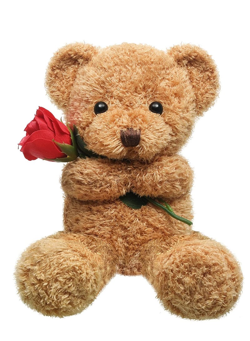 Plush Stuffed Animal Bear with Rose Funny C ute Stuffed Animal Plush Valen tine's Day Gifts for Kids Toddler g ir lf rie n d Mother's Day, 11.8 Inches Brown