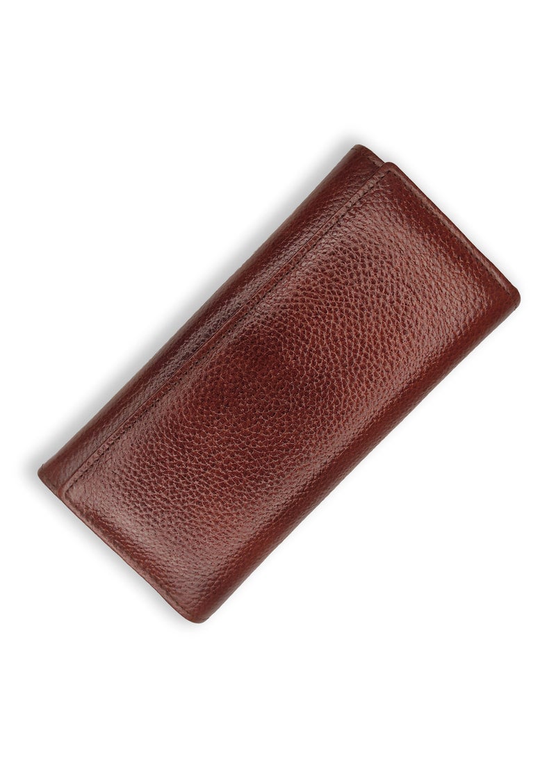 Genuine Leather Flap Brown Wallet Women's Clutch Organizer