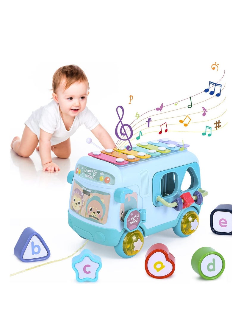 Baby Toys 12 18 Months Baby Musical Toys Toy Bus Includes Xylophone, Shape Sorter, Pull Along Toys for 1 Year Old Boys Early Educational Baby Toys 18 Months Best Gift for Boys Girls