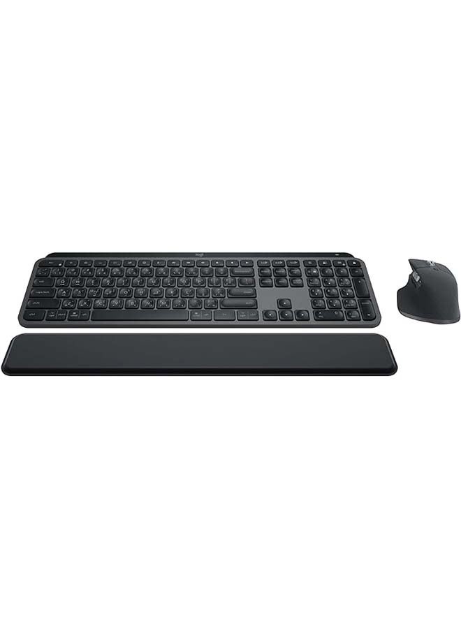 MX Keys S Combo - Performance Wireless Keyboard and Mouse with Palm Rest, Customizable Illumination, Fast Scrolling, Bluetooth, USB C, for Windows, Linux, Chrome, Mac - ARA Layout Graphite