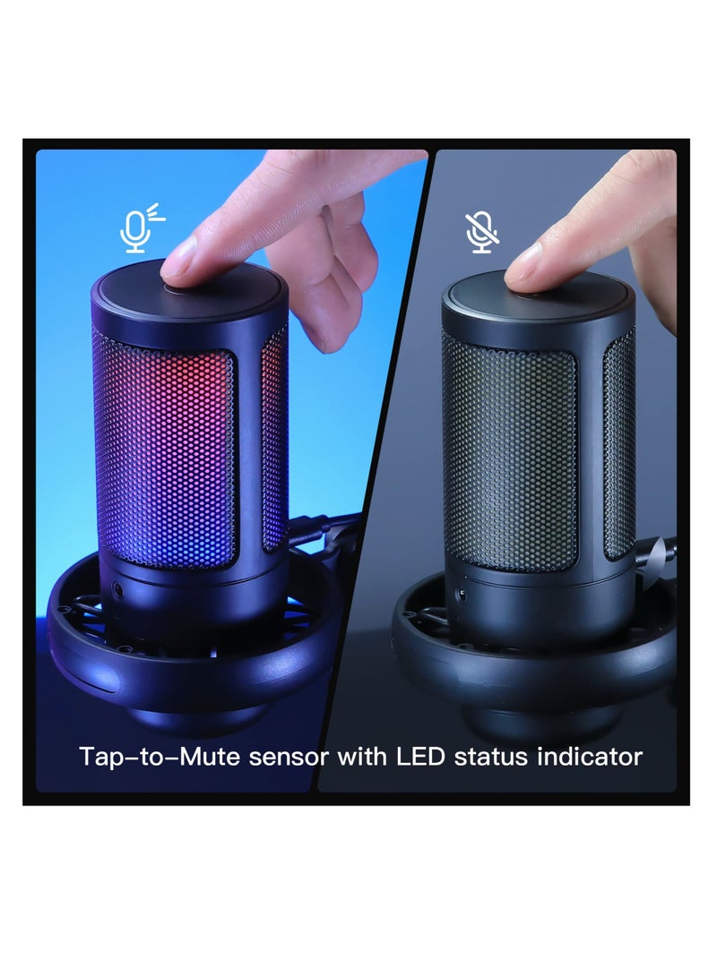 USB Microphone for PC, Gaming Mic for PS4/ PS5/ Mac/Phone, Condenser Mic with Quick Mute, RGB Lighting, Pop Filter, Shock Mount, Gain Control, for Gaming, Streaming, Podcasting, Recording, YouTube