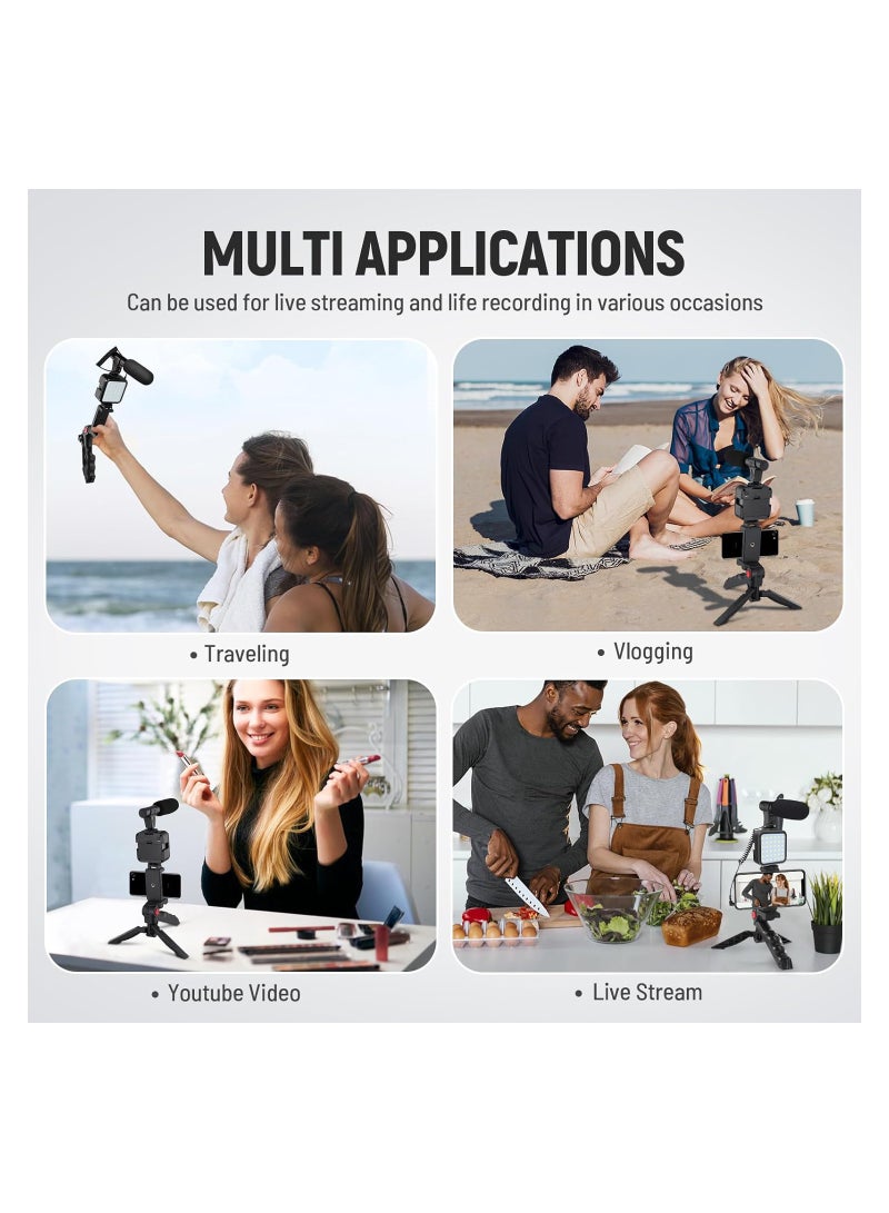 Vlogging Kit, YouTube Kit for iPhone & Android, Compatible Video Vlog Kit with Microphone LED Light Tripod, Remote Control, for Instagram YouTube Recording Facebook Live(Not Including Batteries)