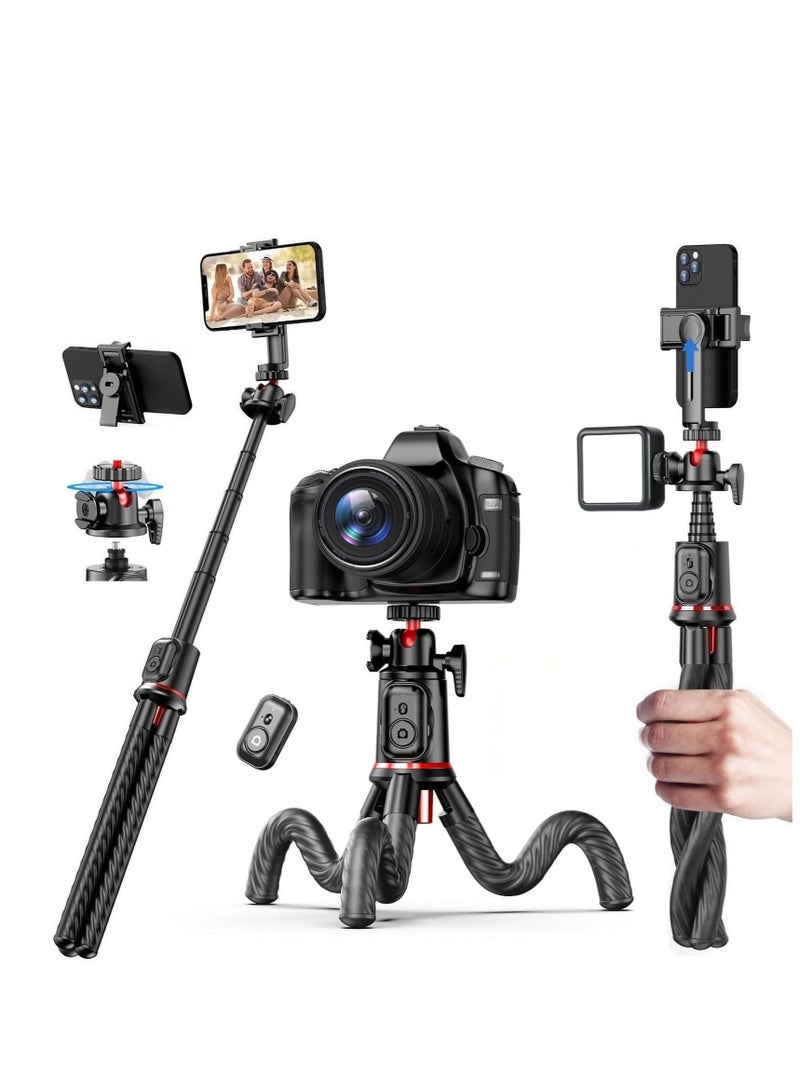 Phone Tripod Selfie Stick, Mini Camera Tripod Phone Holder, with Cold Shoe Mount Travel Tripod and Remote Shutter Control, for iPhone Samsung Camera Stand Video Recording Vlog