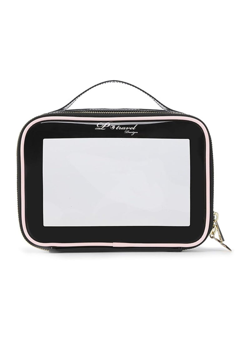 Travel Clear Makeup Cosmetic Bag, Leather Makeup Pouch, Multipurpose Travel Makeup Train Case Portable Cosmetic Organizer Bags Transparent Storage Bag Travel Must Haves