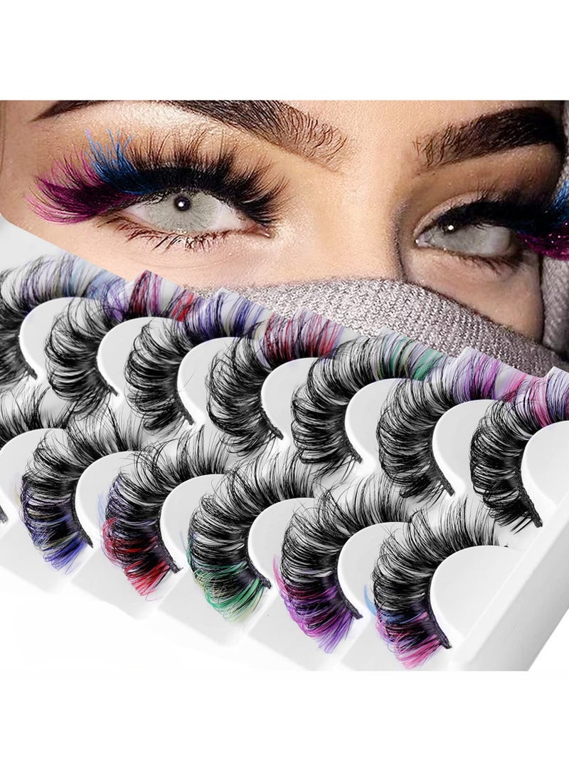 SYOSI 7 Pairs Colored Eyelashes Mink Lashes With Color on End, Fluffy Colorful Lash Clusters, Dramatic Long Thick Cat Fox Eye Lashes Full Curly False Eyelash, 3D Curl Salon Extensions Strip Set