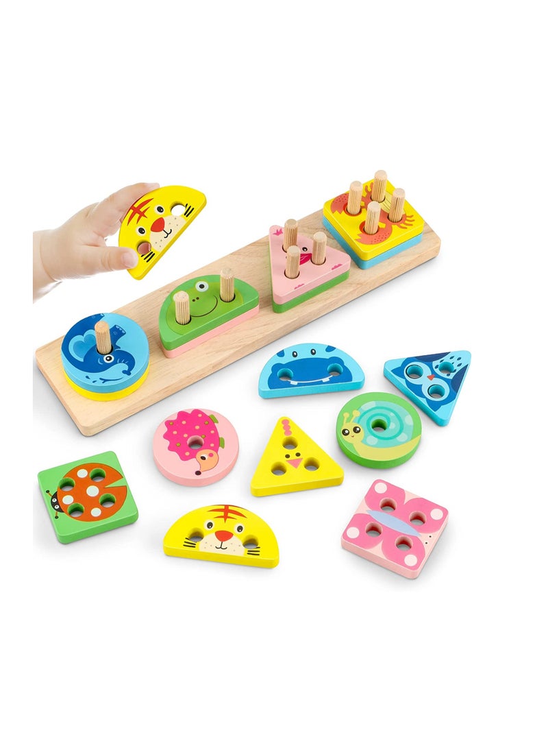 Montessori Toys for 1 3 Year Old Boys Girls,Wooden Sorting Stacking Toys for Toddlers,Preschool Educational Toys for 1 3 Year Old Color Recognition Shape Sorter,Learning Puzzles Gifts for 1 3 Year Old