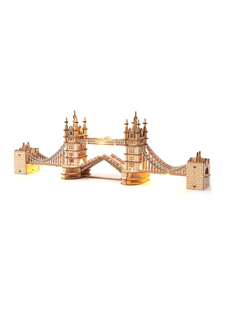 3D Puzzles for Adults, Wooden Tower Bridge Craft Kit with LED, for Teens