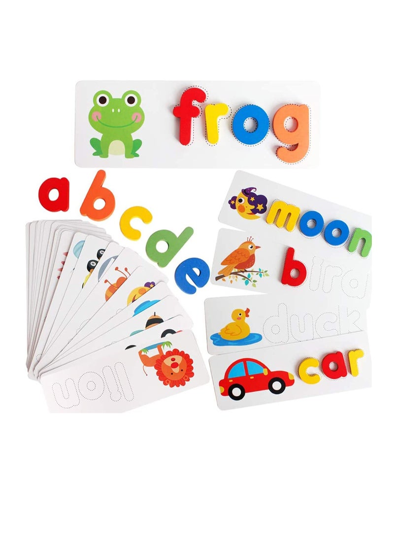 Spelling Game Learning Toys, Wooden ABC Alphabet Flash Cards, Matching Shape Letters Word Puzzle Games, Educational Developmental Toy, Early Education Preschool Gift Toys for Kids Toddler