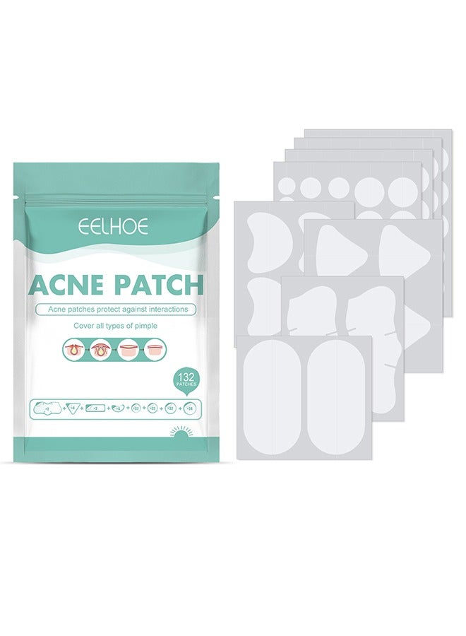 Pimple Patches Acne Patches, 5 Sizes 132 Patches Pimple Patches For Face, Chin Or Body, Acne Treatment with Tea Tree And Salicylic Acid, Hydrocolloid Bandages For Acne Skin
