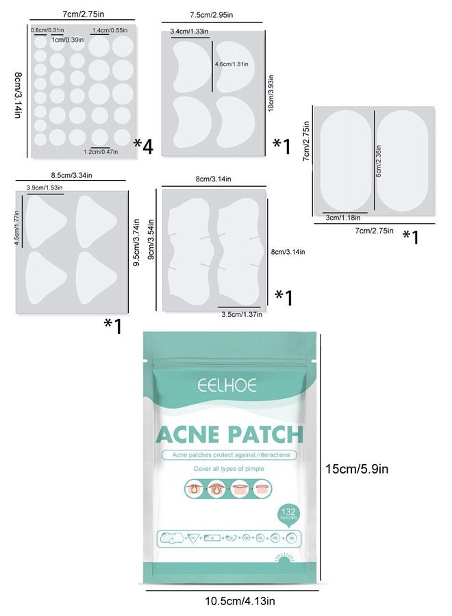 Pimple Patches Acne Patches, 5 Sizes 132 Patches Pimple Patches For Face, Chin Or Body, Acne Treatment with Tea Tree And Salicylic Acid, Hydrocolloid Bandages For Acne Skin