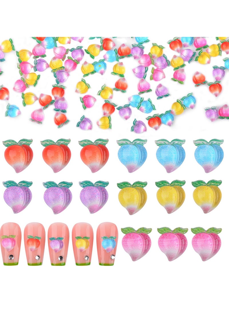 100Pcs Peach Nail Charms for Acrylic Nails 3D Flatback Resin Charms Kawaii Candy Jelly Colors Peach Heart Fruit Nail Design for Women Girl DIY Nail Art Craft Accessories