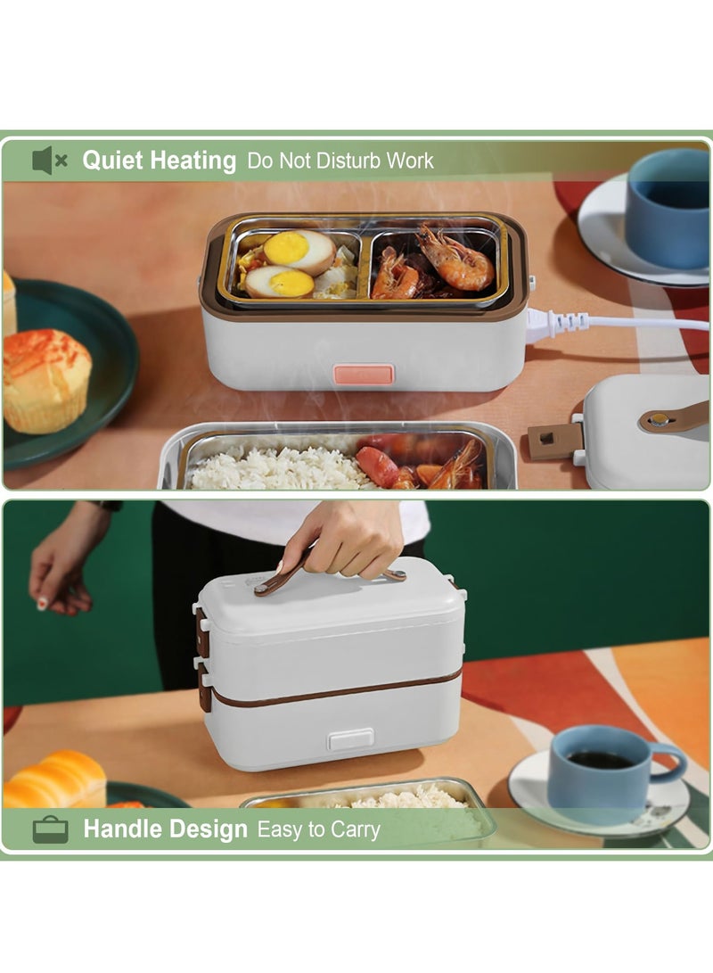 Self Cooking Electric Lunch Box, Portable Food Warmer for On-the-Go, 3 Layers 800ML Slow Cooker Heated Lunch Box for Home Office Travel Cook Food (White)