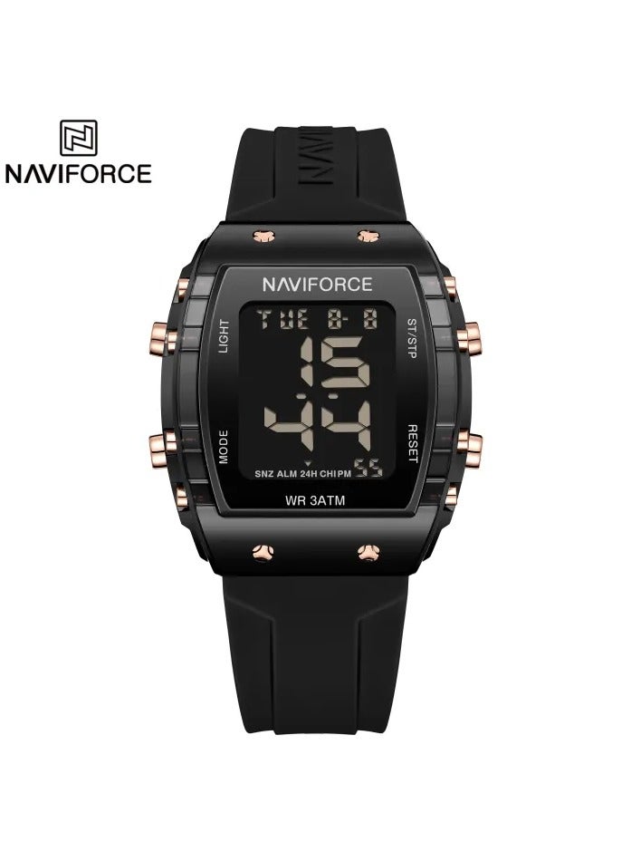 NAVIFORCE 7102 Sport watches with Date LCD Digital Display wristwatch Silica band watch for Men-Black
