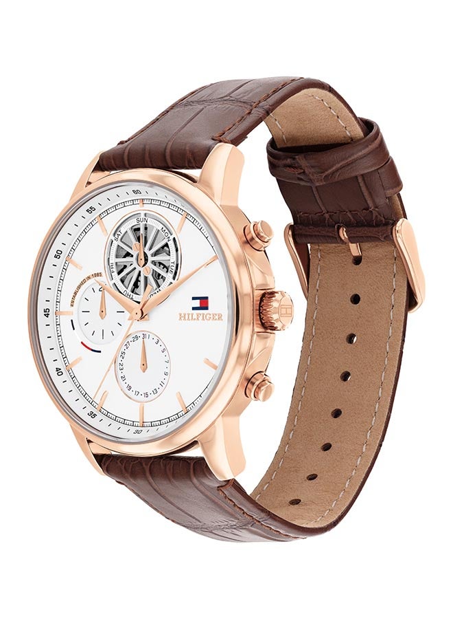 Men's Analog Round Shape Leather Wrist Watch 1710606 - 44 Mm