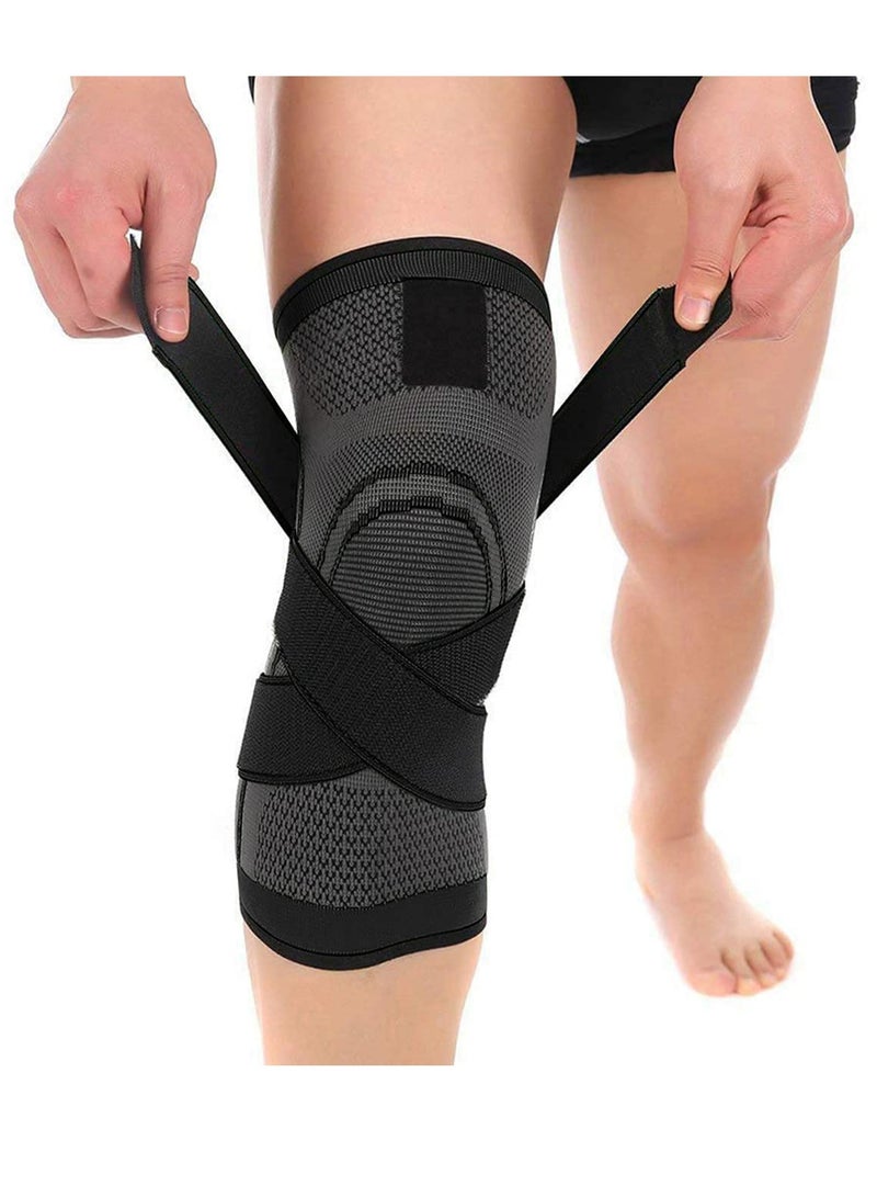 Knee Brace Support with Adjustable Straps, Compression Knee Sleeve for Knee Discomfort, Suit for Running, Cycling, Tennis, Basketball and More Sports   Single