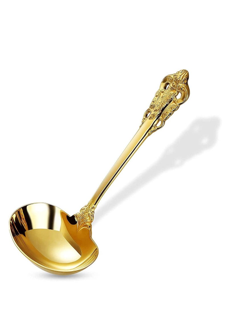 Gold Soup Spoons Small Gravy Ladle Elegance Ladle High Grade Stainless Steel Small Gravy Sauce Ladle for Kitchen or Restaurant Cooking Stirring Super Shiny and Dishwasher Safe