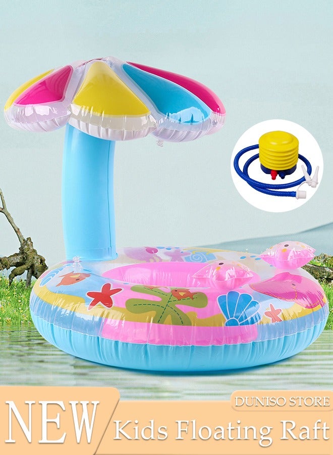 Baby Pool Float with Canopy Swimming Pool Float Inflatable for Kids, Inflatable Baby Float with Safety Seat and Sunshade for Toddler 6-36 Months